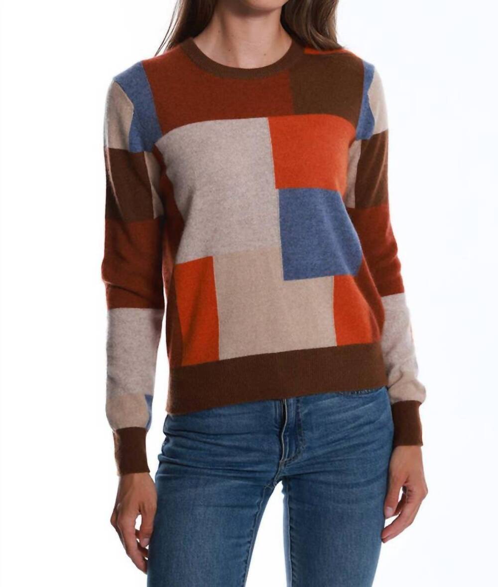 NEW MINNIE ROSE cashmere patchwork crewneck pullover in multi combo